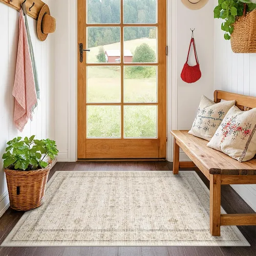 Vista 206 de Hazo Haus – Alfombra pequeña para entrada, cocina o baño, antideslizante con base de goma, resistente a las manchas y a la decoloración, diseño