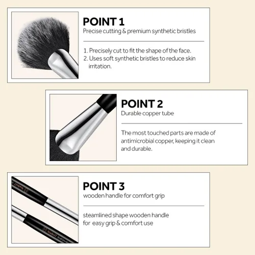 Vista 5 de STUDIO17 Brocha de base para maquillaje Brocha de maquillaje profesional con cerdas sintéticas de primera calidad Brochas de maquillaje coreanas