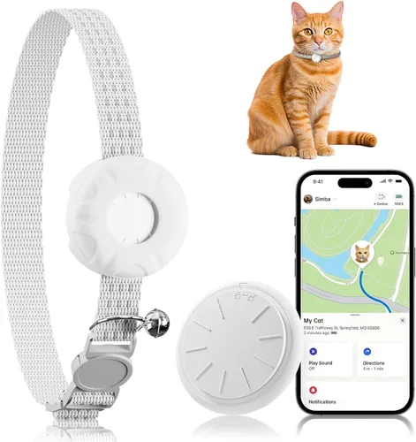 Vista 11 de Rastreador de gatos, collar con hebilla elástica de seguridad, funciona con cualquier collar, rastreador GPS para gatos, compatible con Apple Find