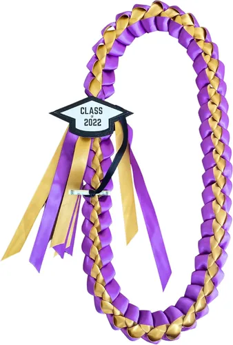 Vista 4 de Leis de graduación 2025 con soporte para dinero, añade el tuyo (morado y oro viejo)