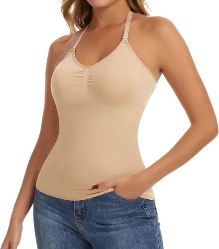 Vista 15 de JOYSHAPER Camisola moldeadora con brasier integrado de compresión halter para mujer, control de abdomen, brasier acolchado Halter Neck & V Neck #5