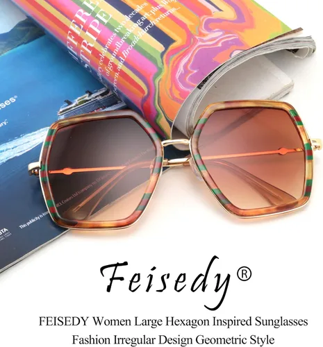 Vista 4 de FEISEDY Women Large Hexagon Inspired Sunglasses Fashion Irregular Design Style Geometric B2503