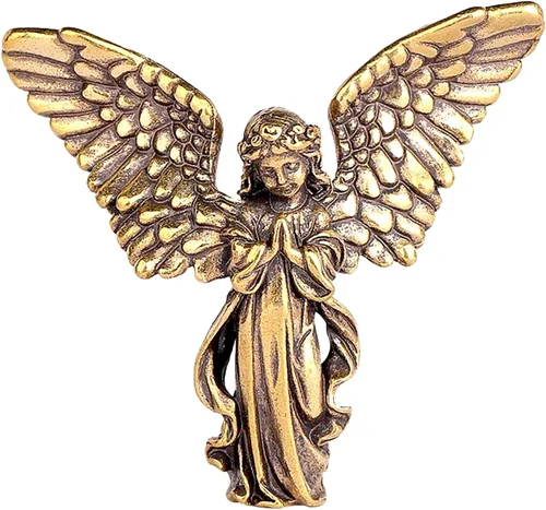 Vista 7 de Estatua de ángel de bebé rezando de cobre, bonita escultura conmemorativa de querubines de seis alas, portátil, tamaño pequeño, decoración