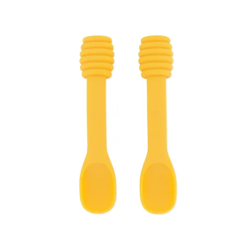 Vista 15 de Bumkins Juego de utensilios para bebé, cucharas de entrenamiento de silicona para sumergir, punta suave, autoalimentación, masticar, destete LED