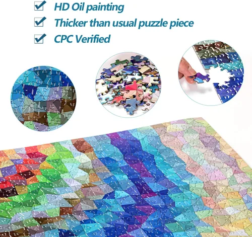 Vista 6 de Bgraamiens Rompecabezas de 1000 piezas de triángulo de arco iris, rompecabezas cuadrado de desafío de color para adultos