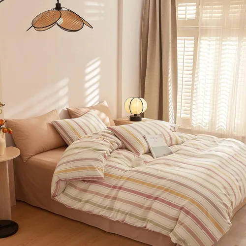 Vista 322 de mixinni Juego de funda de edredón vintage a rayas, tamaño twin, juego de ropa de cama de 3 piezas, 100% algodón lavado, suave y transpirable, funda