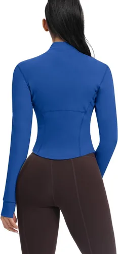 Vista 58 de AVGO Chaquetas de entrenamiento recortadas para mujer, con cremallera, ajustadas, atléticas, con agujeros para el pulgar
