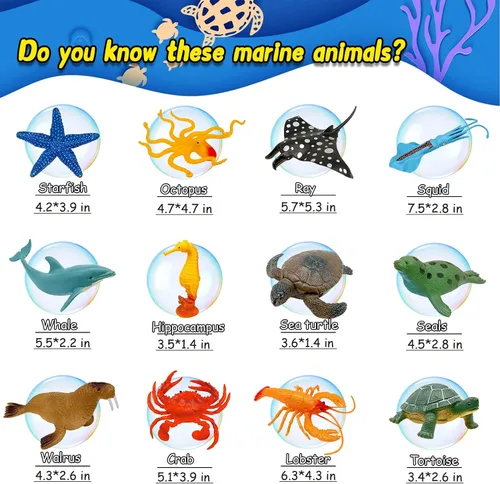 Vista 6 de Figuras de animales marinos del océano, paquete de 12 juguetes de baño de plástico suave realistas para niños pequeños, niños y niñas