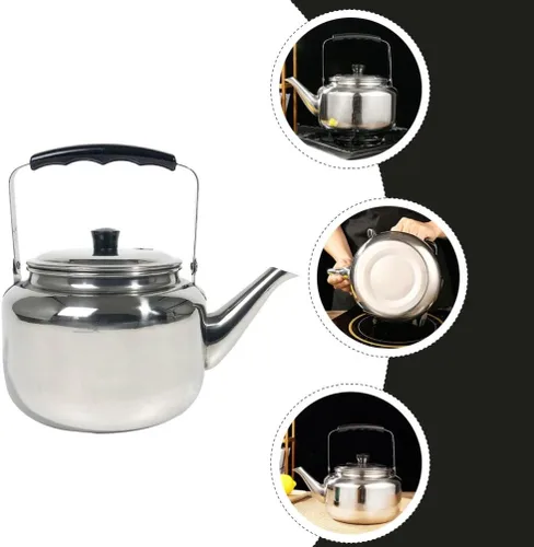 Vista 8 de Hervidor de té de acero inoxidable para estufa, hervidor de té clásico con base universal, hervidor de té para campamento, 3 L