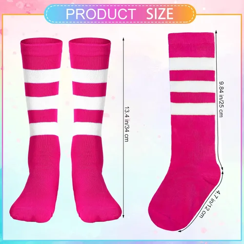 Vista 3 de Giegxin 6 pares de calcetines coloridos a rayas para niños, calcetines de tubo de color neón a rayas para niñas, fiesta de disfraces