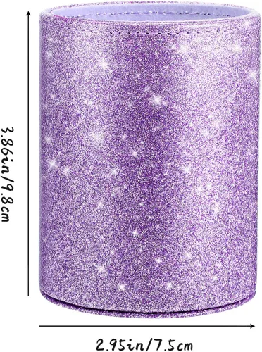 Vista 2 de Outus - Portaplumas de PU con purpurina, taza para lápices brillante para mujeres y niñas, lujoso soporte para brochas de maquillaje de cuero