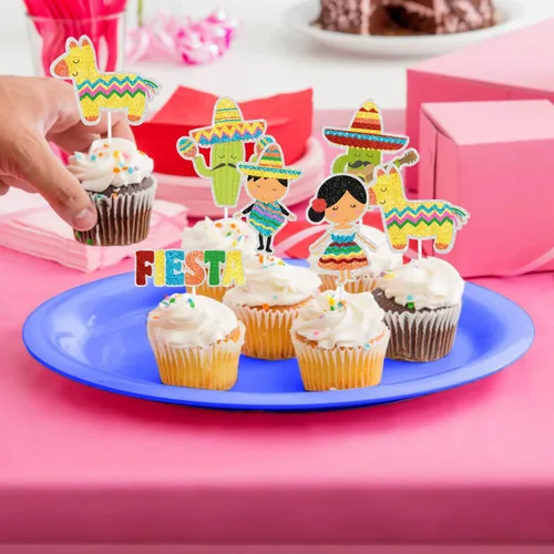 Vista 5 de Juego de 18 adornos para cupcakes de fiesta mexicana, perfecto para fiestas temáticas de cumpleaños, baby shower para niños o niñas