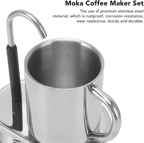 Vista 5 de OUKENS Máquina de café expreso, olla de acero inoxidable con boquilla única, tubo de bricolaje, taza de café, juego de tazas de café al aire libre
