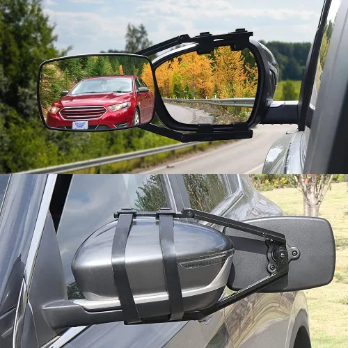 Vista 2 de Espejos universales de remolque con clip, espejos extendidos para remolque, rotación de 360 grados, espejo de remolque ajustable, negro, 2 piezas