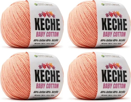 Vista 47 de Keche Hilo de Algodón, 60% Algodón 40% Hilo Acrílico, Hilo de Algodón Suave para Crochet y Tejer, Hilo Amigurumi 1 Madeja/Bola 1.76 Oz (50g) / 180