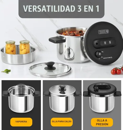 Vista 6 de KOCH SYSTEME CS Olla de presión de acero inoxidable, 6.3 cuartos de galón, bloqueo fácil de una pulsación, olla a presión de 3 ajustes de PSI