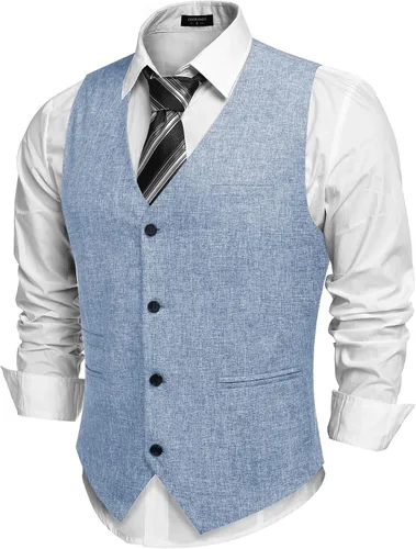 Vista 23 de COOFANDY Chalecos casuales de negocios para hombre, chaleco ligero de corte ajustado para traje Verde militar