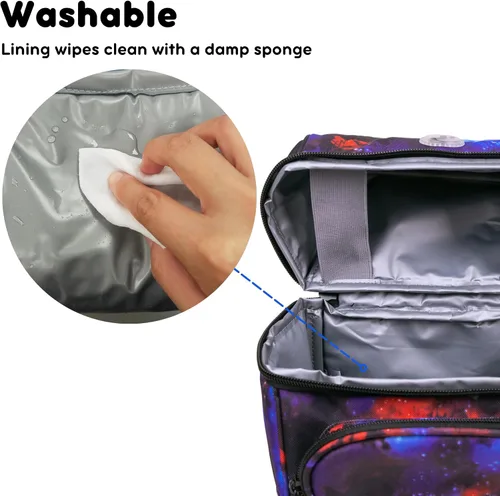Vista 6 de J World Corey Lonchera para niños. Lonchera aislada para niños y niñas, Galaxy Galaxia