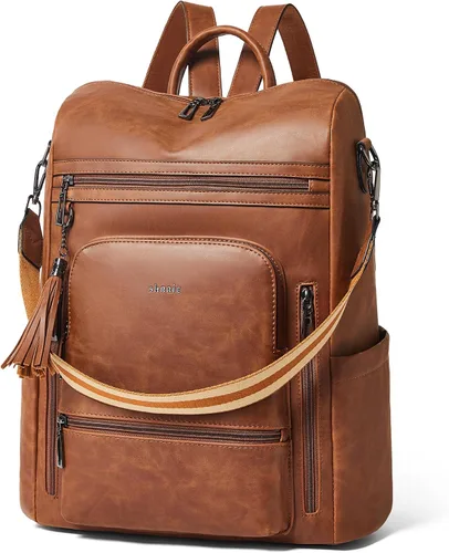 Vista 25 de Shrrie - Mochila vegana de cuero para laptop de 14 pulgadas para mujer, mochila de trabajo, mochila de moda, mochila de viaje, bolso para negocios
