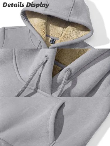Vista 51 de MAGCOMSEN Sudaderas con capucha para mujer, con forro de sherpa, de vellón, para invierno, cálido, pesado, de algodón, con bolsillo