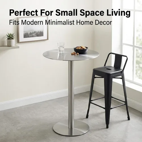 Vista 4 de Stainless Steel Bistro Table, Round or Square, Brushed Metal, 40-80cm