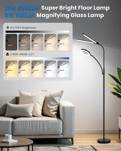 Vista 2 de Lámpara de pie LED con lupa 10X, lámpara de aumento brillante de 24W/2800LM
