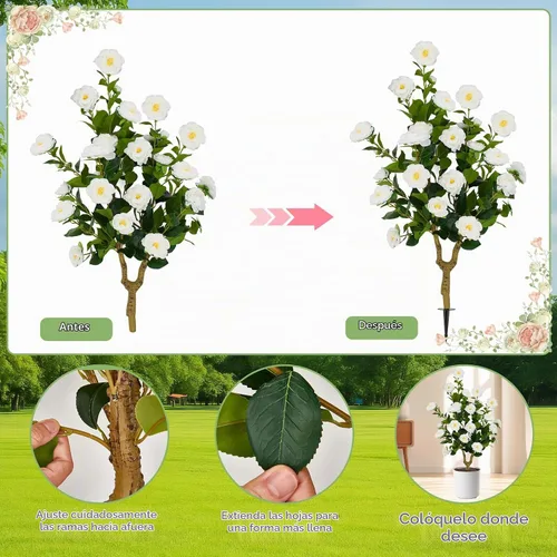 Vista 3 de Árbol de camelia blanca artificial de 35.5 pulgadas, paquete de 2