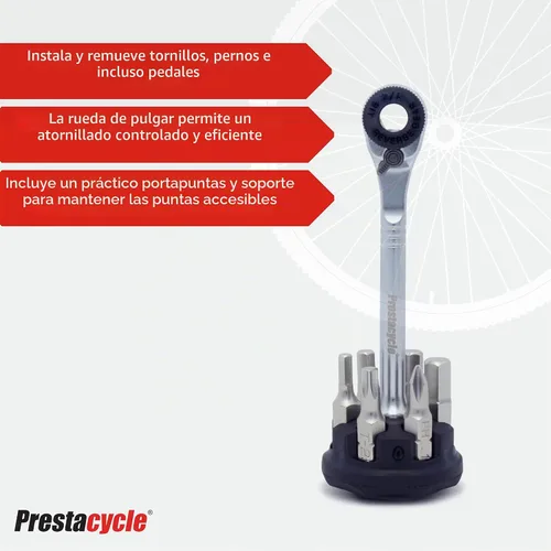 Vista 3 de Prestacycle Prestaratchet - Kit de trinquete de bolsillo micro con (6) puntas S2 y soporte redondo - Herramienta de trinquete hexagonal compacta
