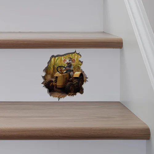 Vista 5 de Adhesivo de pared 3D con agujero de ratón de granjero con agujero de ratón