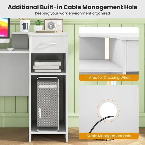 Vista 7 de Giantex Escritorio para computadora con almacenamiento, moderna mesa para computadora portátil con estante ajustable de 5 posiciones, cajón