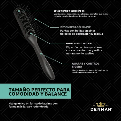 Vista 5 de Jack Dean by Denman D200 Cepillo de ventilación flexible para secado con soplado, cepillo de pelo para cabello húmedo y seco, rizado, grueso, lacio