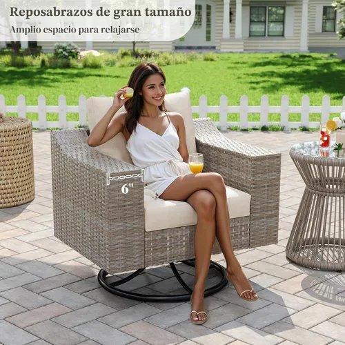 Vista 4 de LUXOAK Juego de muebles de patio de 9 piezas con mecedoras y mesa