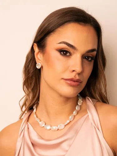 Vista 8 de Secret & You Collar de perlas cultivadas de agua dulce para mujer, forma de moneda barroca de 17.7 in de largo, grandes perlas barrocas