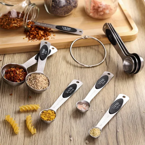 Vista 8 de Juego de 9 cucharas medidoras magnéticas de acero inoxidable Cucharas de anidación resistentes cucharadas para medir ingredientes secos y líquidos