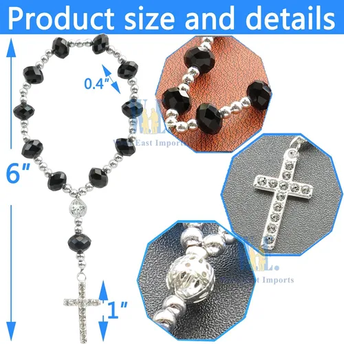 Vista 3 de 12 pulseras de rosario de cristal con diamantes de imitación, cruz, bautismo, boda, primera comunión, recuerdo de quinceañera, regalo conmemorativo
