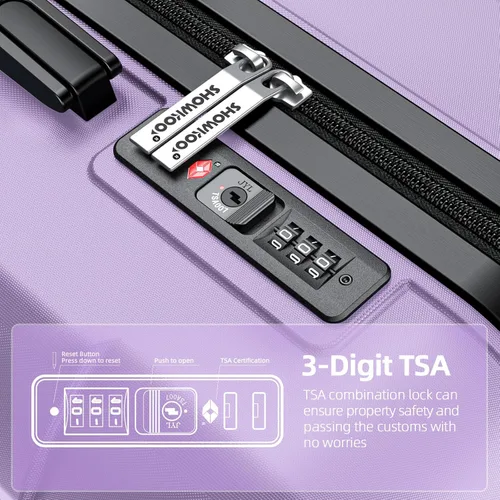Vista 4 de SHOWKOO Equipaje Sets Expandible PC+ABS Durable Maleta Doble Ruedas TSA Lock 3pcs, Púrpura lavanda, Juegos de equipaje Hardsie