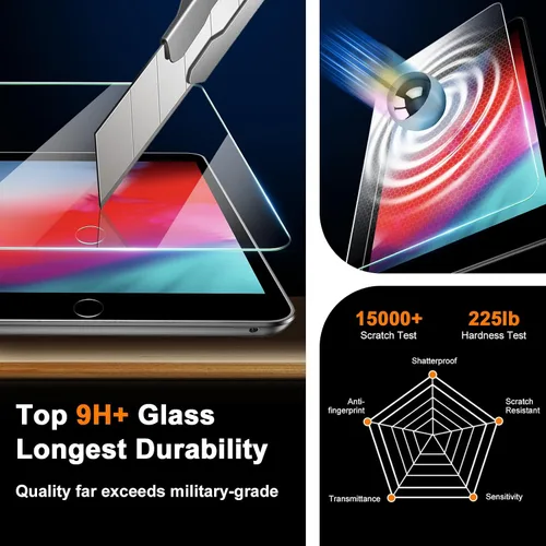 Vista 8 de Paquete de 2 protectores de pantalla para iPad Pro 10.5 Película de vidrio templado transparente resistente a los arañazos compatible con iPad Air
