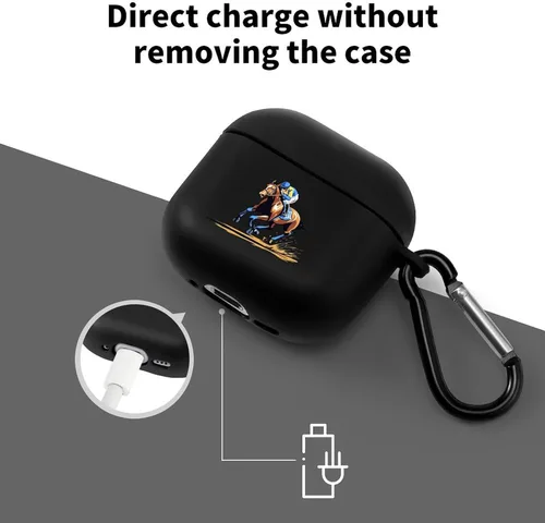 Vista 3 de Horse Racing - Funda suave compatible con AirPods 4 con hebilla colgante de carga LED visible