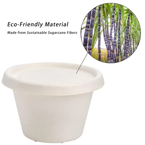 Vista 3 de SOUJOY Paquete de 100 vasos desechables con tapas, taza de helado compostable de bagazo de 4.5 onzas, recipiente pequeño de muestra de condimentos