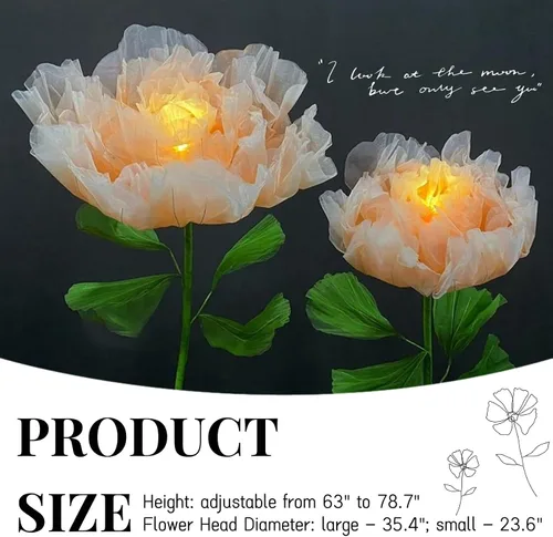 Vista 4 de Decoración de Flores Gigantes con Luz, 6.56 Pies Organza Floral Eléctrica Grande de Apertura Automática con Luz Parpadeante para Boda Cumpleaños
