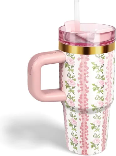 Vista 11 de Vaso de 14 oz con asa y pajita, vaso de 14 oz para niños con tapa y pajita, vasos de acero inoxidable para niños, para deportes al aire libre