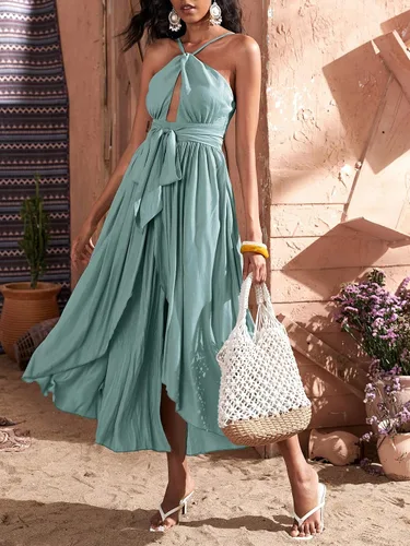Vista 4 de Floerns Vestido largo de verano con dobladillo asimétrico sin mangas para mujer