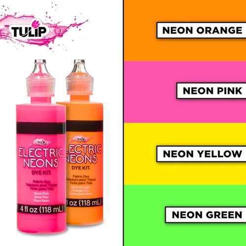 Vista 6 de Tulip Kit de teñido anudado de neones eléctricos, actividad de fiesta, tinte de tela reactiva a la luz negra, verde premezclado, amarillo, naranja