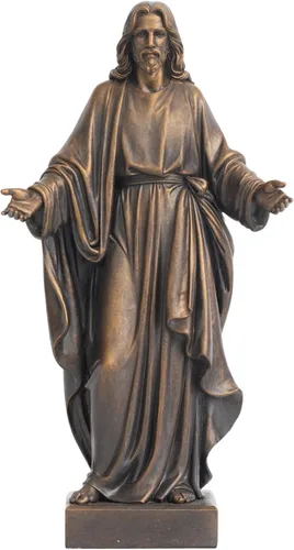 Vista 8 de Estatua de Jesús de 12 pulgadas con brazos abiertos, figura de Jesucristo pintada a mano en túnica azul, escultura religiosa de resina realista