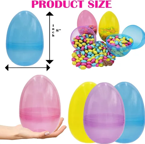 Vista 3 de The Dreidel Company Huevos de Pascua translúcidos masivos de 8 pulgadas (paquete de 4) huevos de Pascua coloridos y brillantes, perfectos