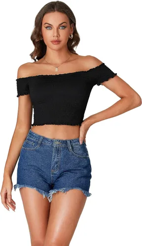 Vista 5 de Umenlele Blusa sexy de manga corta con hombros descubiertos para mujer