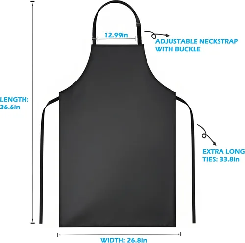 Vista 3 de Delantal de vinilo de goma impermeable de 40 pulgadas, delantal de chef resistente negro