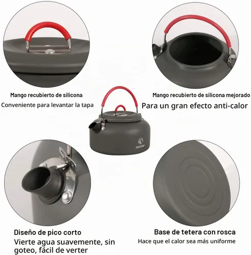 Vista 5 de REDCAMP Mini hervidor de agua al aire libre de 0.8L, olla de agua de aluminio con bolsa de transporte, caldera de té ligera compacta Portable