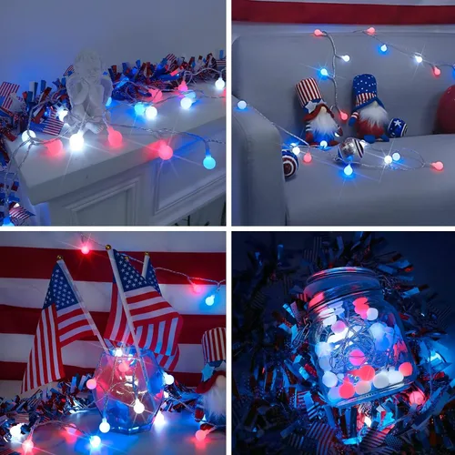 Vista 4 de suddus - Guirnalda de luces con forma de globo, 50 luces LED alimentadas por batería, para bandera, patio trasero, patio, jardín, fiesta