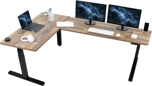 Vista 36 de VIVO DESK-KIT-3E8BO - Escritorio eléctrico de altura ajustable de 83 x 60 pulgadas para trabajar de pie, con 2 cubiertas sólidas de bambú, marco